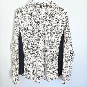 EUC Kim Rogers 🐾 Mini Leopard Paw Print Button Up Shirt w/ Black Side Panel